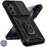 for Samsung Galaxy S25 Case with Slide Camera Cover HD Screen Protector [15ft Military Grade Drop Tested] Magnetic Ring Holder Kickstand Protective Phone Case for Galaxy S25 2025 (6.2 inch), Black
