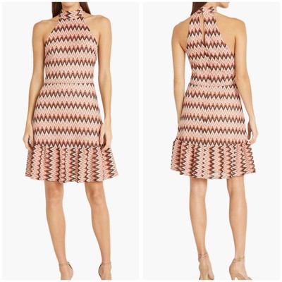 NEW Donna Morgan Sleeveless Dress Chevron Print Crochet Size 12 Natural