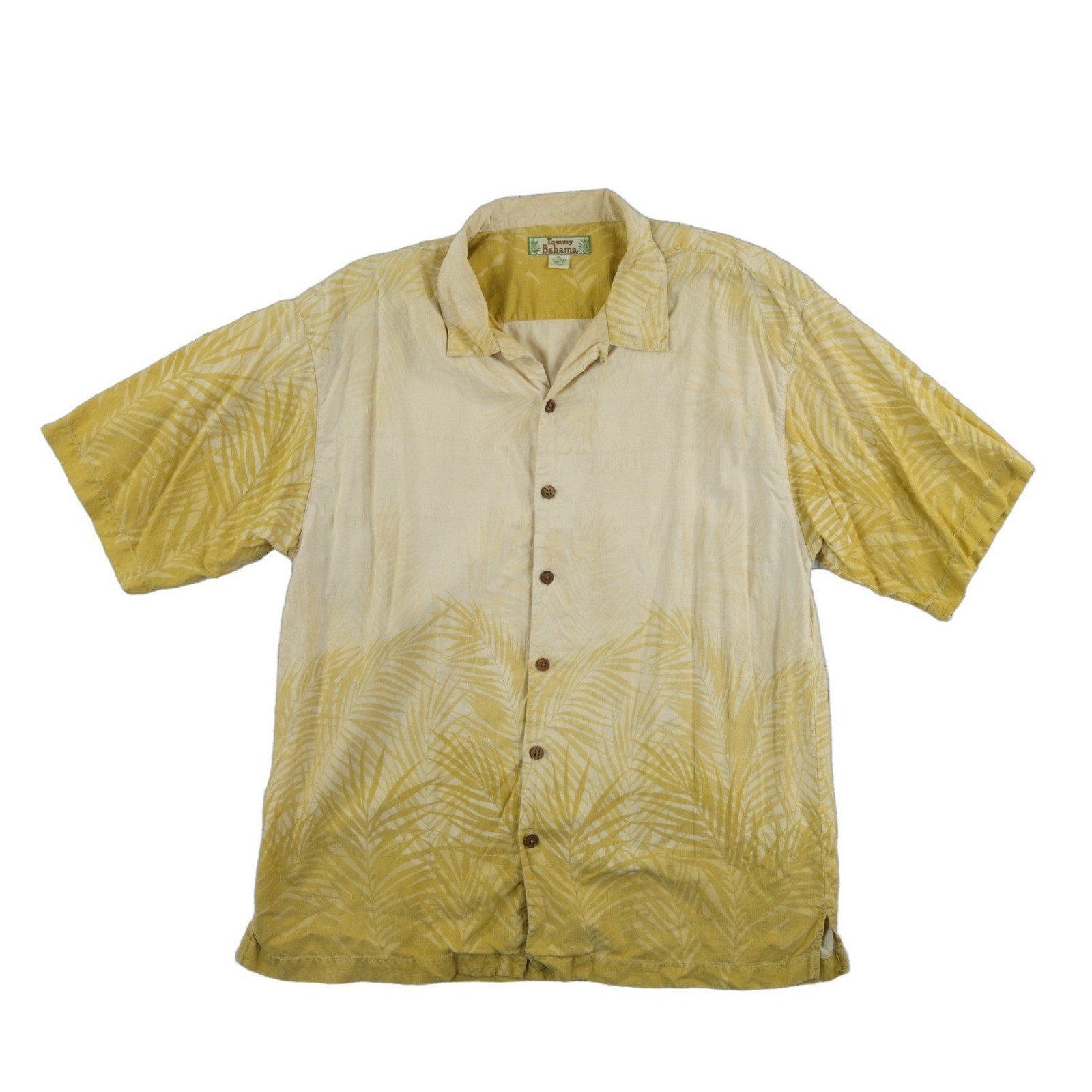 Tommy Bahama Hawaiian Camp Shirt Men's Size XL Yellow 100% Silk Palm Tropical