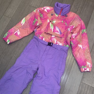 Vtg 80s Ski Suit One Piece Snowsuit Apres Snow Bib Retro RODEO neon Womens LARGE
