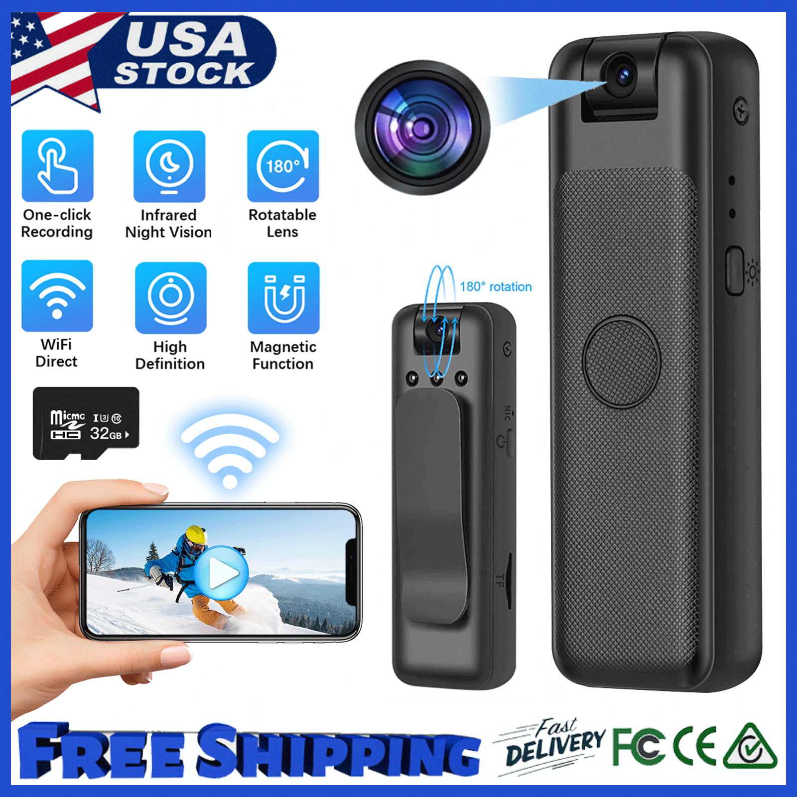 Mini WIFI Body Camera Video Recorder Camera Motion Activated Nanny Small Cam 32G