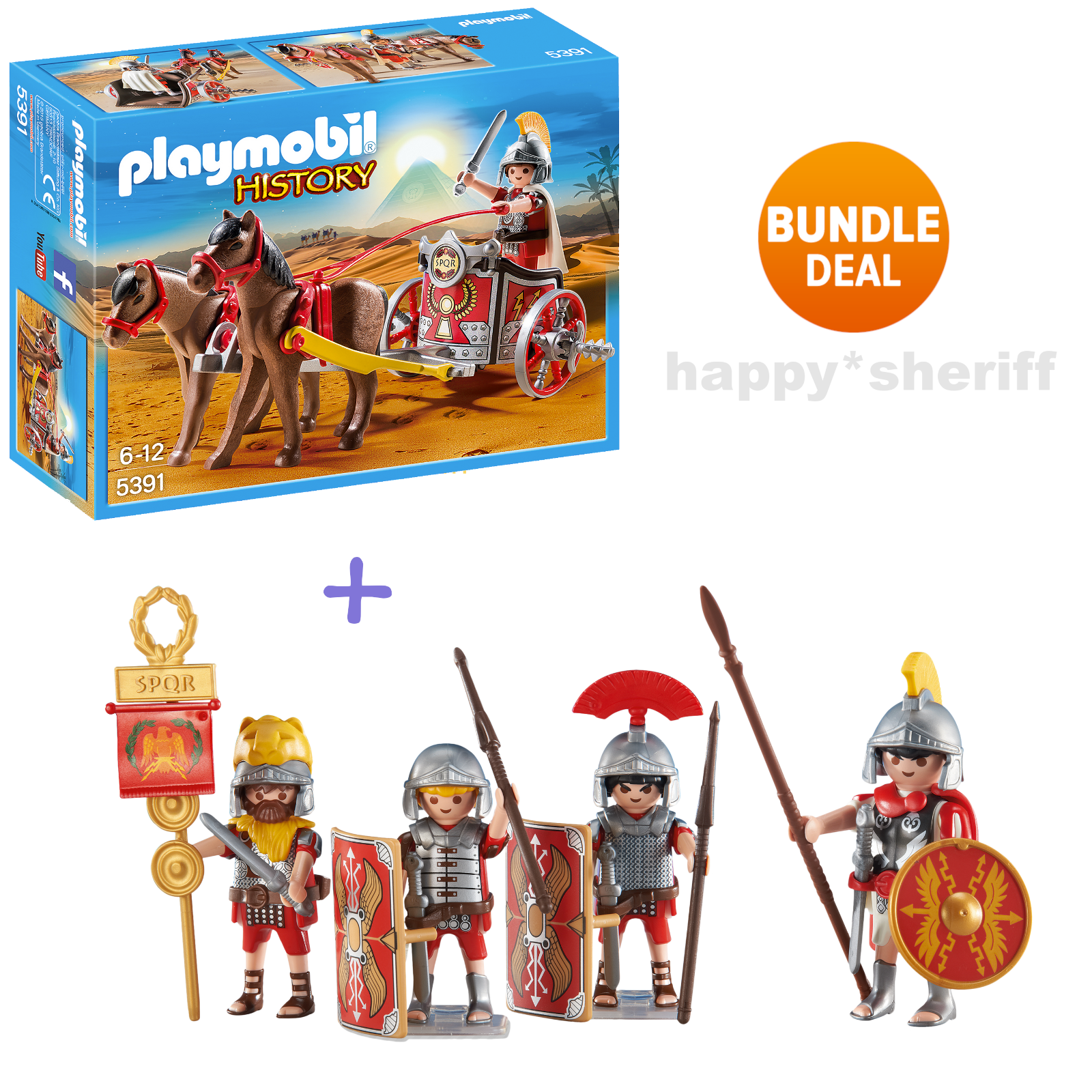 Playmobil Sets 5391 Roman Chariot 6490 and 6491 4 Roman