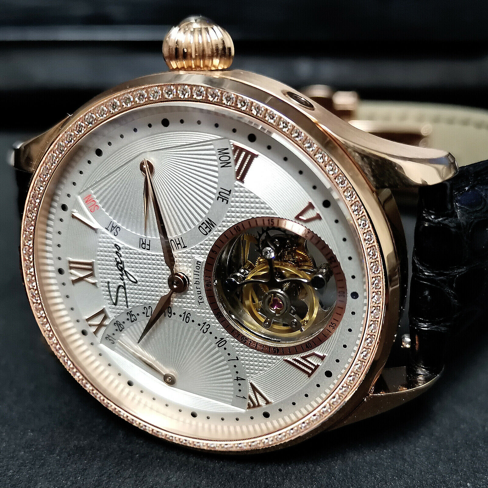 Pre-owned Sugess Tourbillon Master Day Date Seagull St8004 Mechanical Watch Su8004gw5