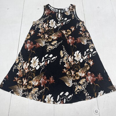 Venus Black Floral Key Hole Neck Dress Women s Size Medium New