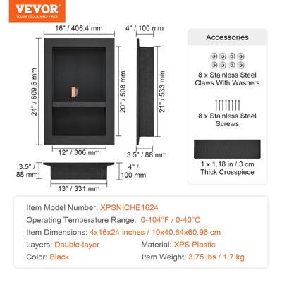 VEVOR Shower Niche Ready for Tile 16" x 24" Double Recessed Preformed Waterproof