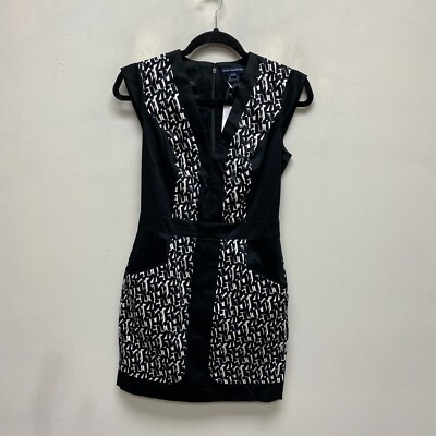 French Connection Black White Cap Sleeve Mini Brushstrokes Sheath Dress 6 $148