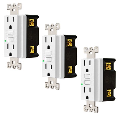 125V 15 Amp GFCI Outlets Ground Fault Circuit Interrupter ETL Certified White ×3