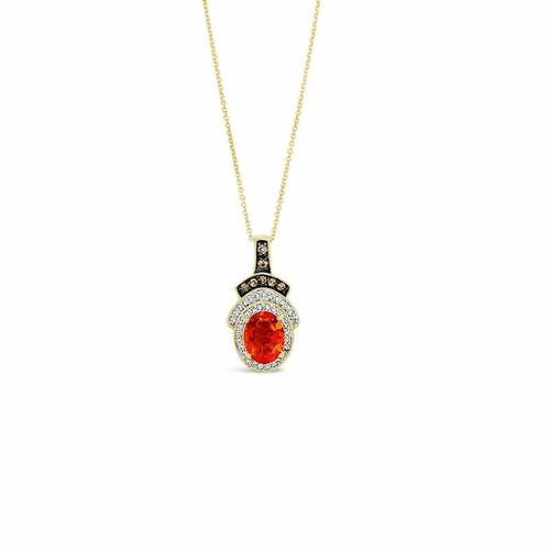 Pre-owned Le Vian Levian 14k Yellow Gold Fire Opal Chocolate Diamond 1.22 Cts 18" Pendant Necklace