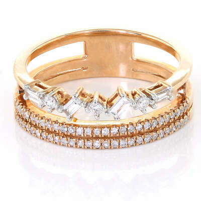 Pre-owned Jewelwesell 10k Rose Gold Baguette Round Diamond Wave Multi-row Fancy Band Ring 0.40ct In White