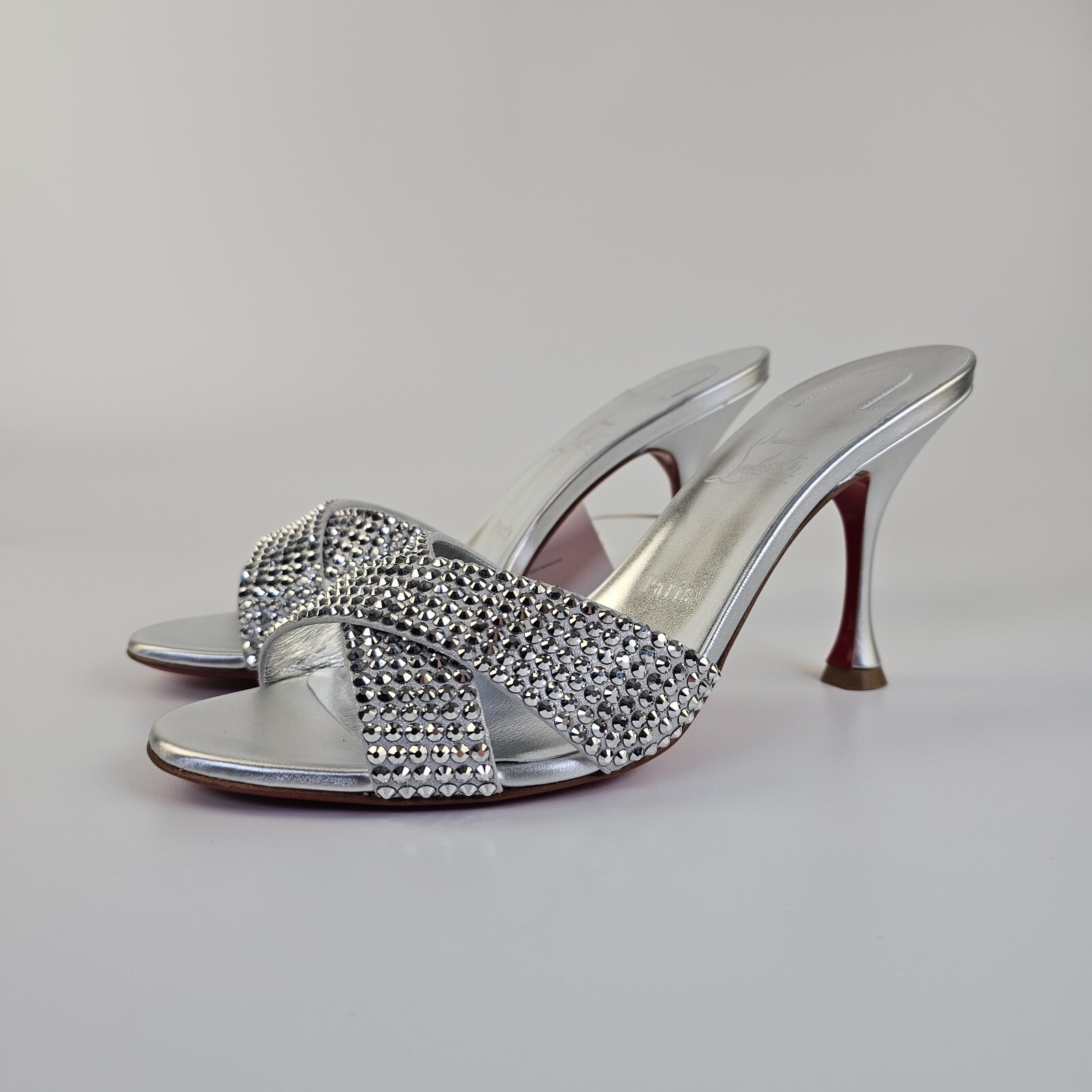 CHRISTIAN LOUBOUTIN Mariza Is Back Strass 85mm Silver Mules