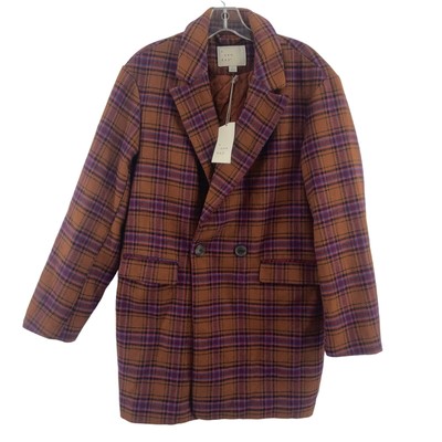 A New Day Womens Orange Plaid Oversized Pea Coat Size S NWT