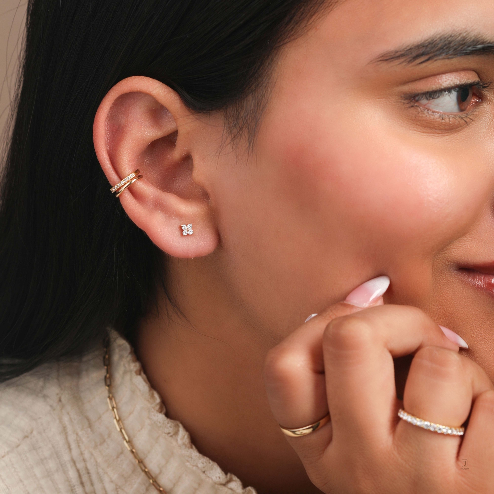 14K Gold 0.16 CT VS/F-G Diamond Tiny Floral Studs Earrings - The Jewelz