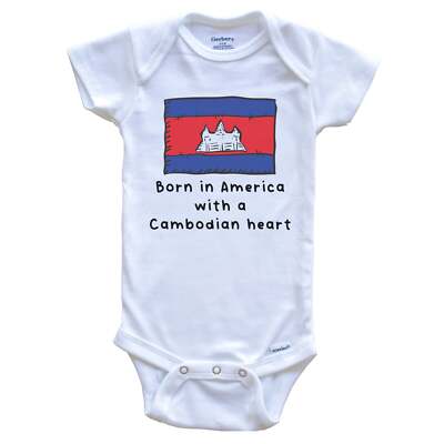 Born In America With A Cambodian Heart Cute Cambodia Flag Baby Bodysuit