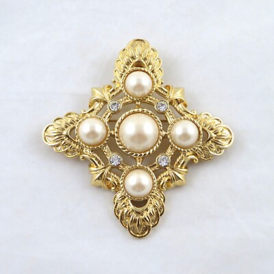 KJL for Avon Brooch Pendant Renaissance Collection Gold Tone Faux Pearls