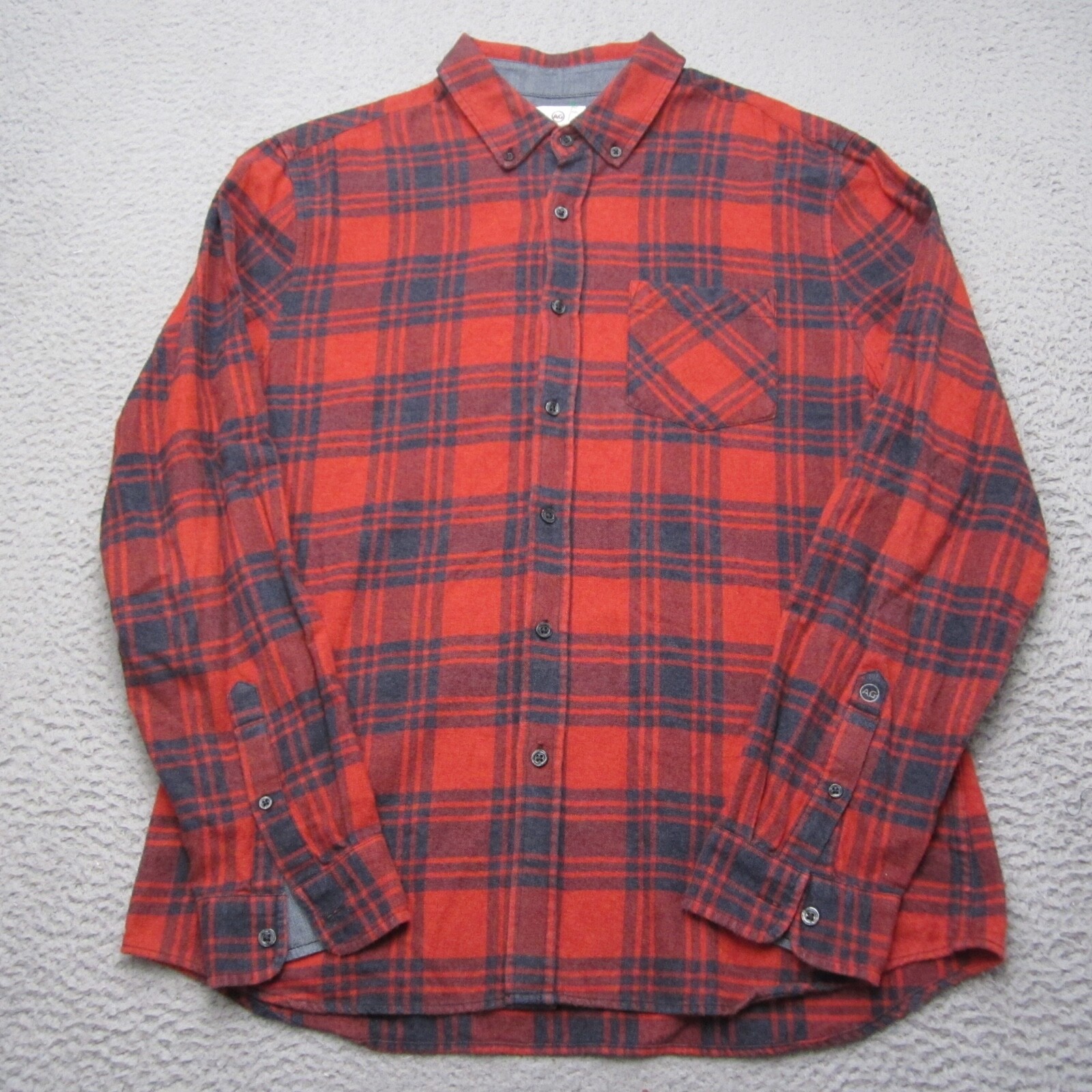 Ag Adriano Goldshmied Shirt Men Large Red Buffalo Plaid Flannel Button Up Long