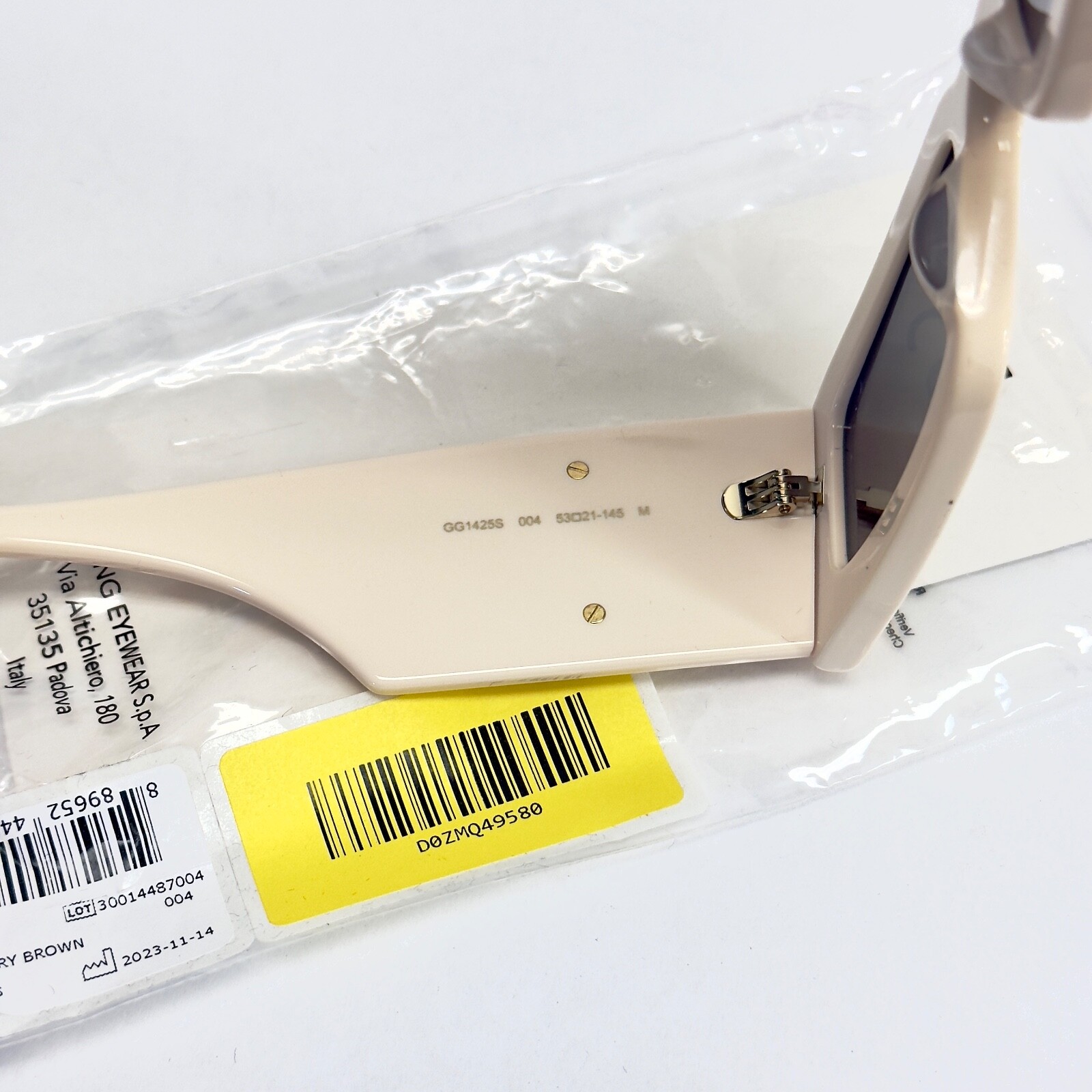 Pre-owned Gucci 1425 Ivory Brown Narrow Rectangular Logo Gg1425s Runway Sunglasses 004