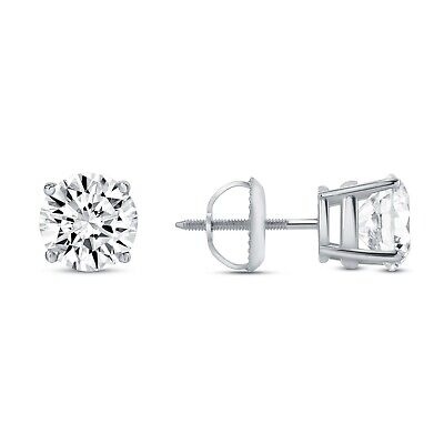 Pre-owned Shine Brite With A Diamond 4 Ct Round Real 18k White Gold Simulated Diamond Earrings Studs Basket Screwback In White/colorless