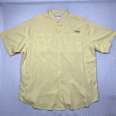 Columbia PFG Omni Shade Shirt Mens XL Yellow Button Down Short Sleeve Ripstop
