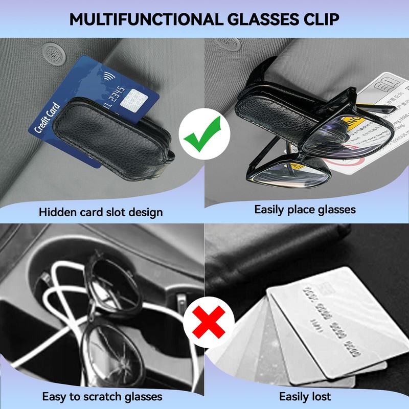 Black Car Sunglasses Holder For Sun Visor Magnetic Leather Eyeglass Hanger Clip