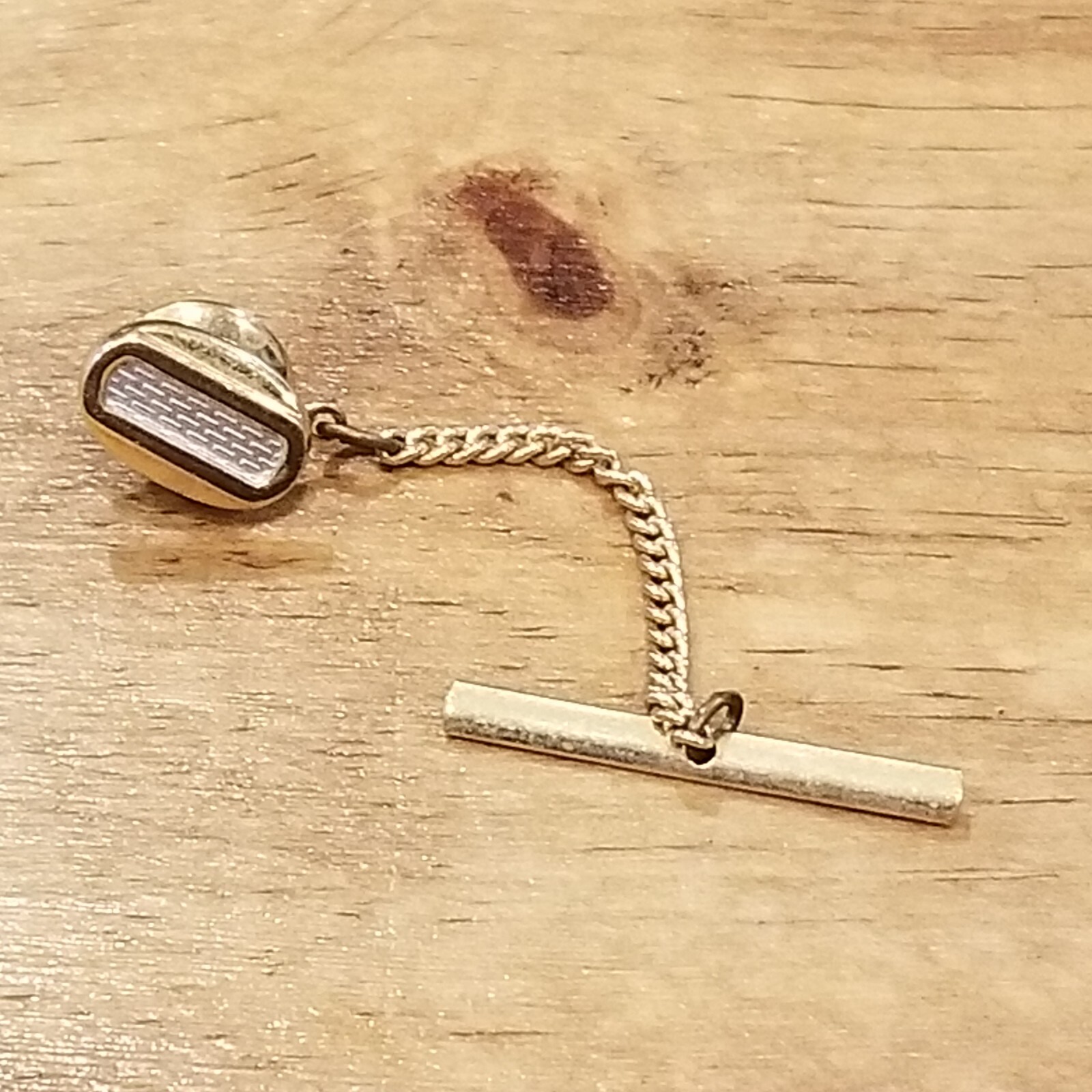 Vintage Tie Tack Pin With Chain Gold Tone Geometric Shape 517のeBay公認海外