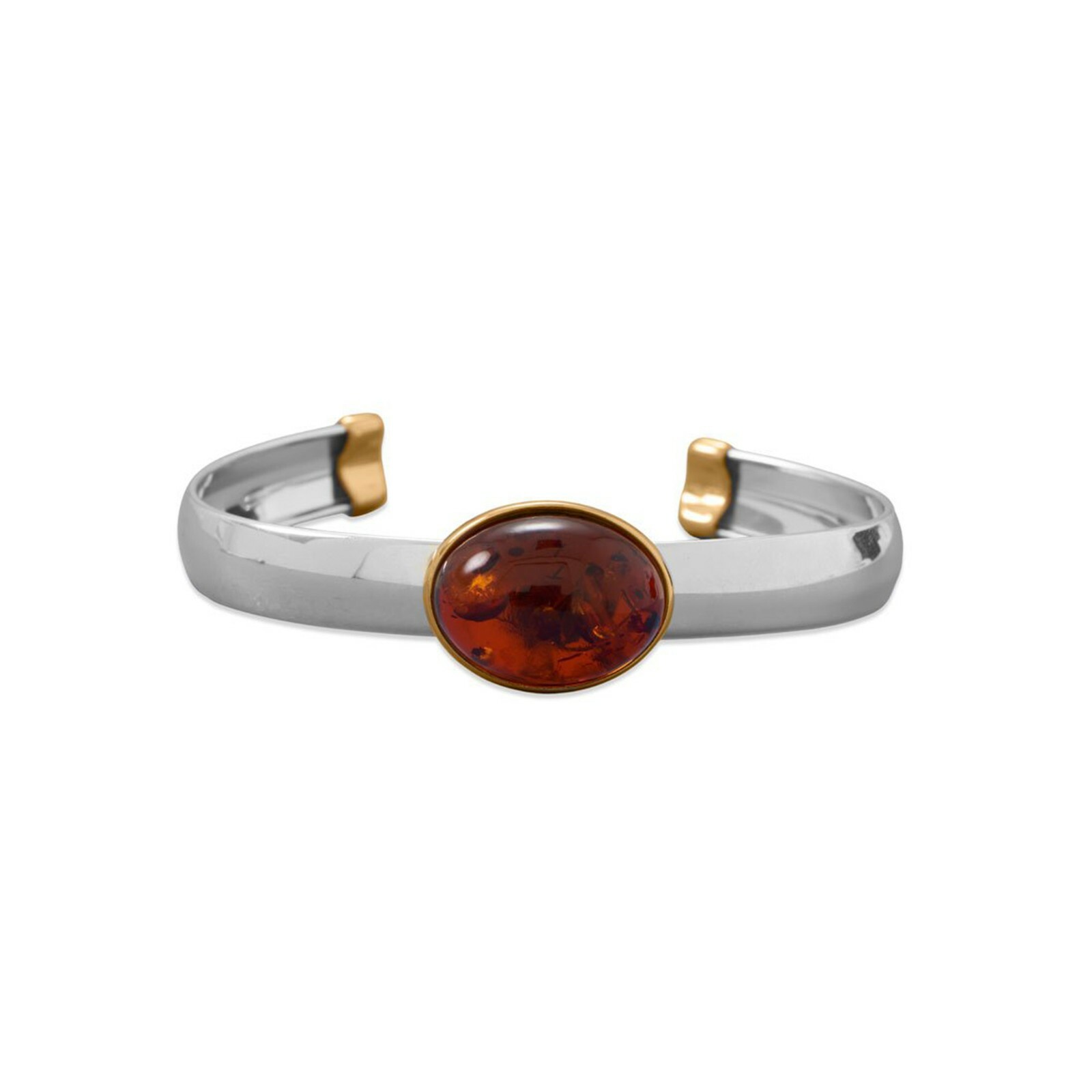Baltic Amber Cuff Bracelet with Sterling Silver and 24k Gold-plated Accents Baltic Amber Cuff Bracelet with Sterling Silver and 24k Gold-plated Accents