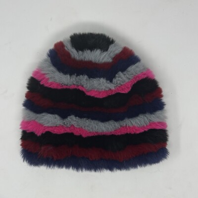 Steve Madden Beanie Faux Fur Hat Striped Knit Soft Pink/Black/Gray/Navy OSFM