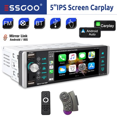 ESSGOO Car Stereo  Bluetooth  IOS CarPlay /Android Auto 4 USB SD 1 DIN FM Radio