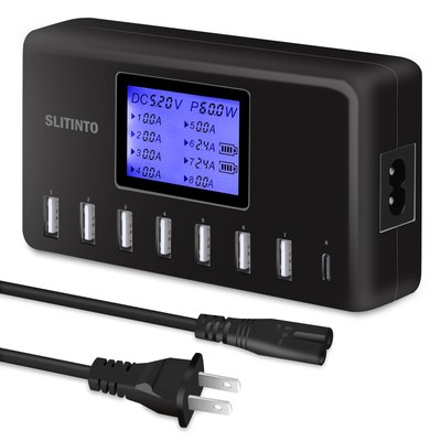 USB Charger, slitinto 60W 12A 8-Port USB Charging Station Multi Port USB Hub ...