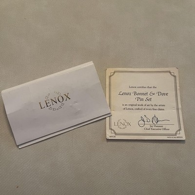 Lenox Bonnet & Dove Pin Set Porcelain China Gold Accents Collectible Art Pins