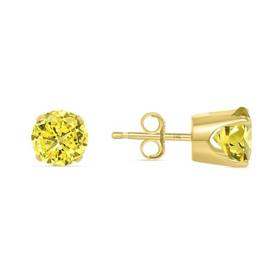 Pre-owned Shine Brite With A Diamond 2.50 Ct Round Canary Earrings Crown Set Studs Solid 14k Yellow Gold Push Back