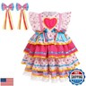 Princess Dress Up Clothes: Girl Festa Junina Themed Party Supply Carnival Costume Flutter Sleeve Tiered Dress+Bowknot Headband 2PCS Floral Polka Dot Pageant Dance Gown Pink 18-24 Months