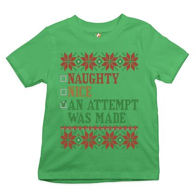An Attempt Was Made Youth T-shirt Ugly Sweater Theme Naughty or Nice Xmas Kids