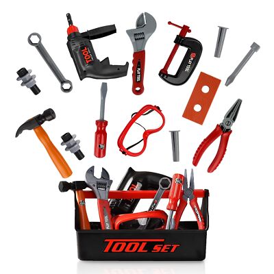Playkidz Tool Box for Kids 22-Piece Boys & Girls Construction Toy Playset w/C...