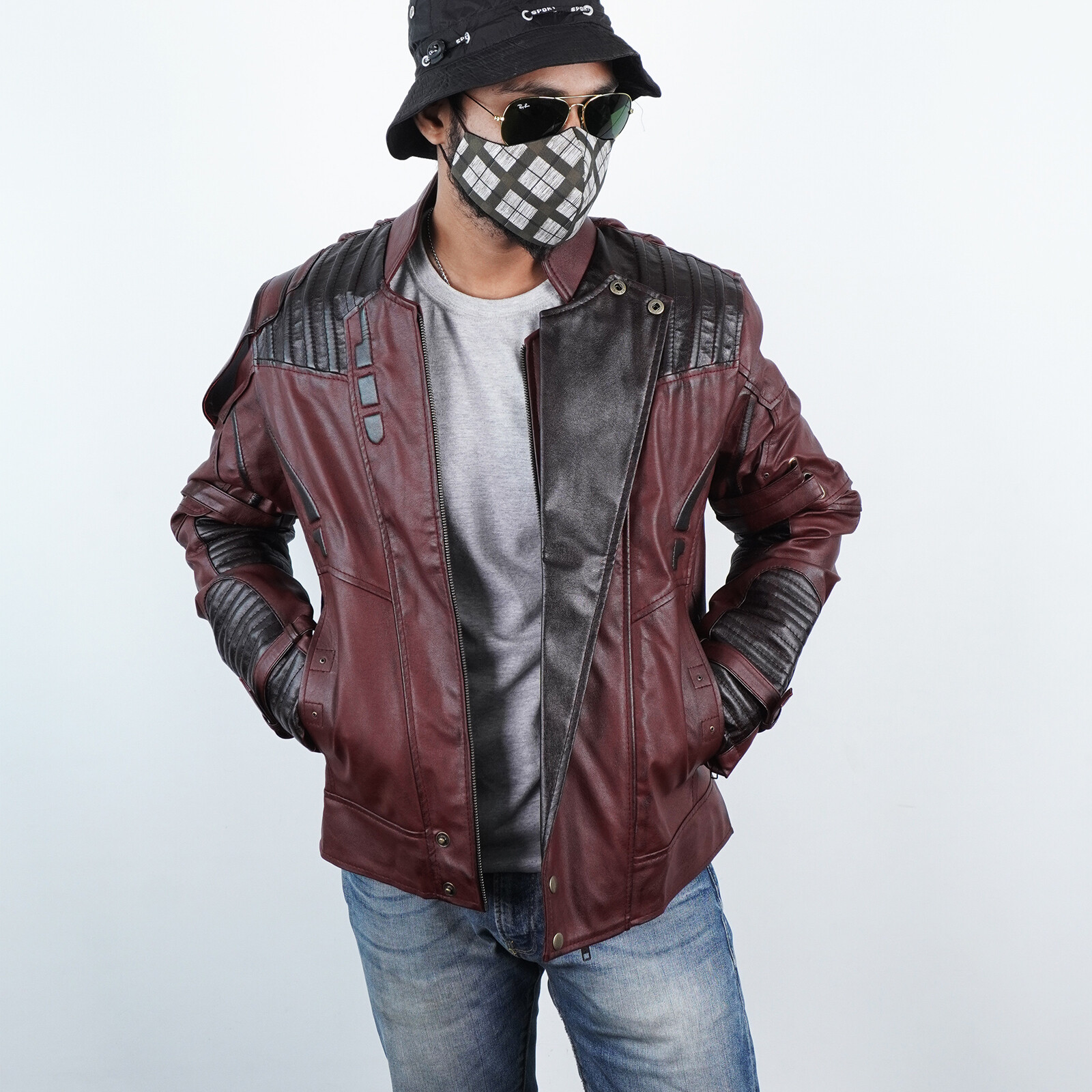 Pre-owned Handmade Galaxy Superhero Cosplay Costume -  Maroon Motorcycle Biker Style Leathe In Red