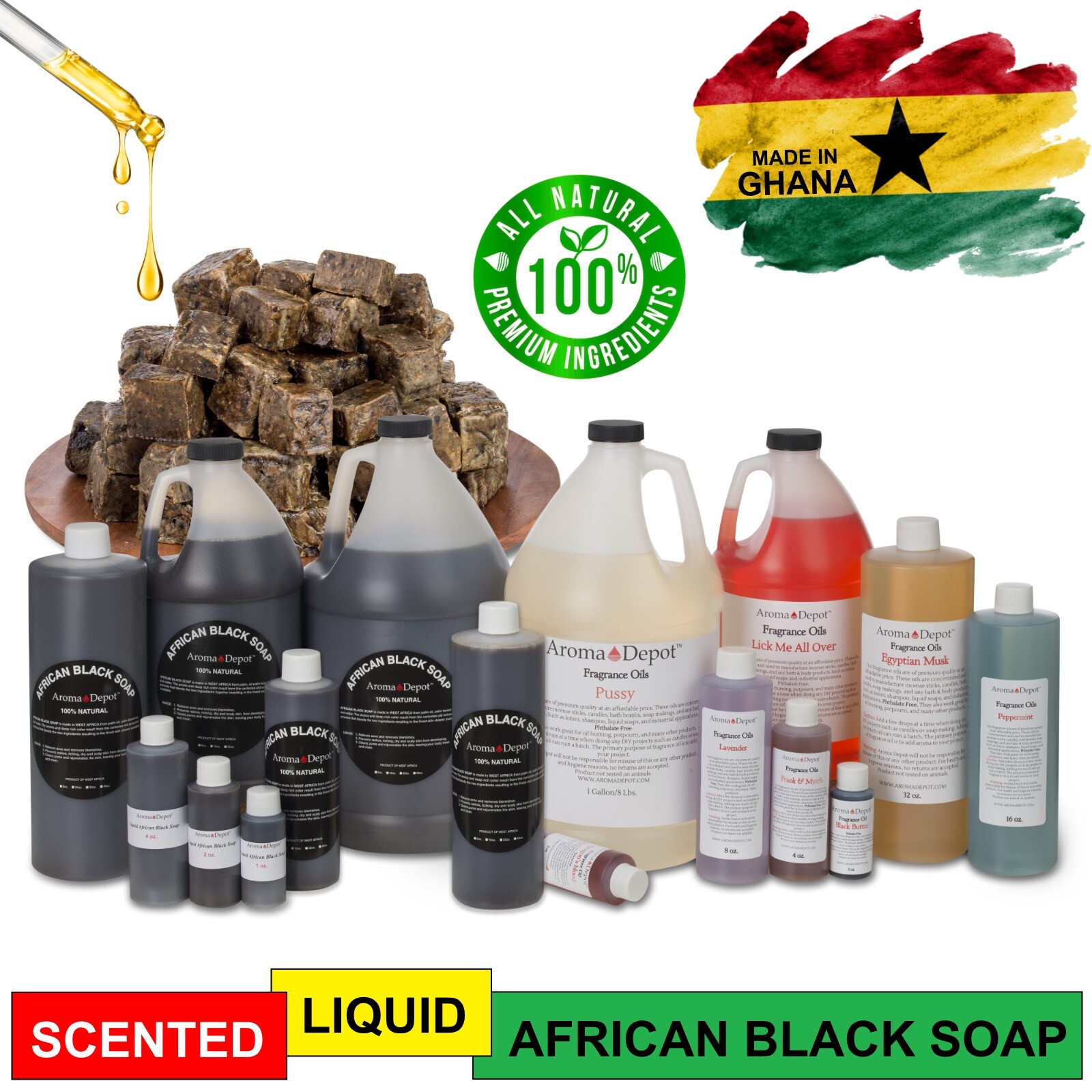 SCENTED Liquid Raw African Black Soap 100% Natural Organic Face & Body Wash