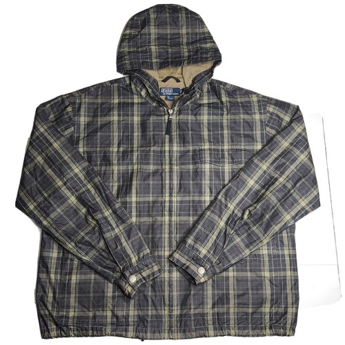 Polo Ralph Lauren Plaid Sportsman Rain Jacket Green Blue Men’s Size Large