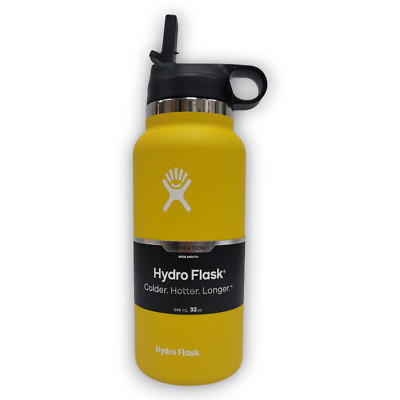 32oz Hydro Flask Water Bottle Wide Mouth Stainless Steel W/Straw Lid Sunflower