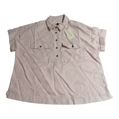 Universal Thread Womens Size M Cuffed Short Sleeve Button Up Top Blush
