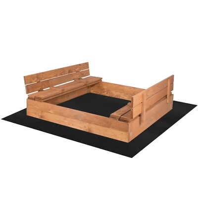 Sandkasten Sandbox Sandkiste Imprägniert Kieferholz mit Deckel Sitzbank 94x98 cm