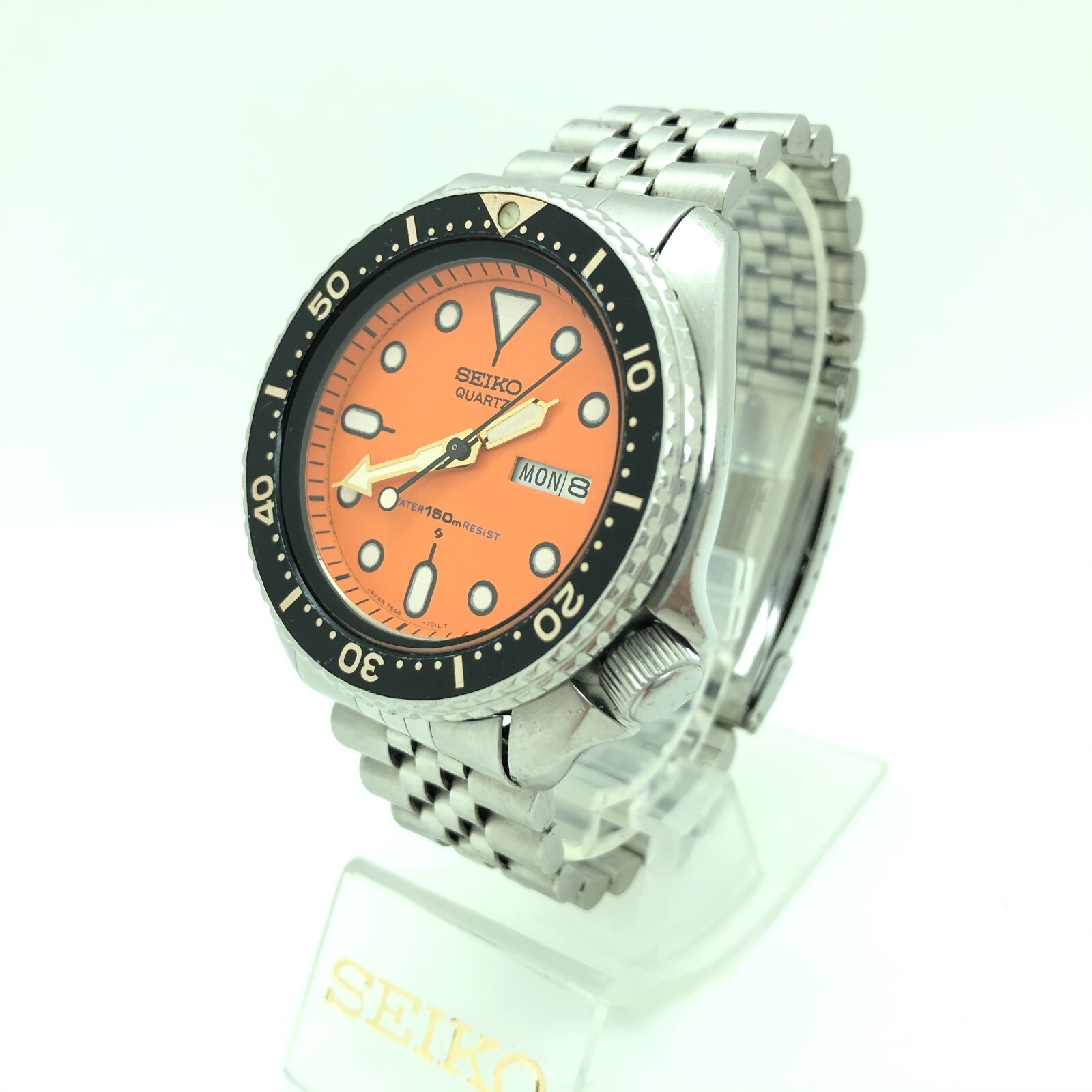 w1829] SEIKO 7548-700C Quartz New battery Orange dial