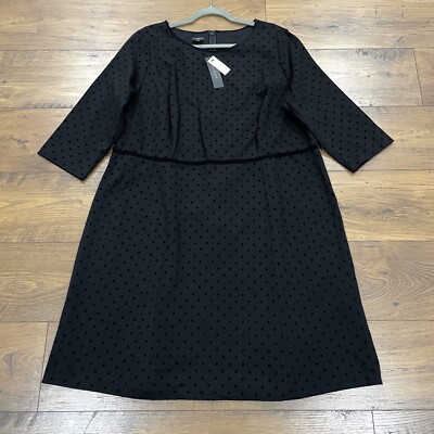 Talbots Dress Womens 18W Black Ponte Velvet Polka Dot A-Line Stretch NWT $129
