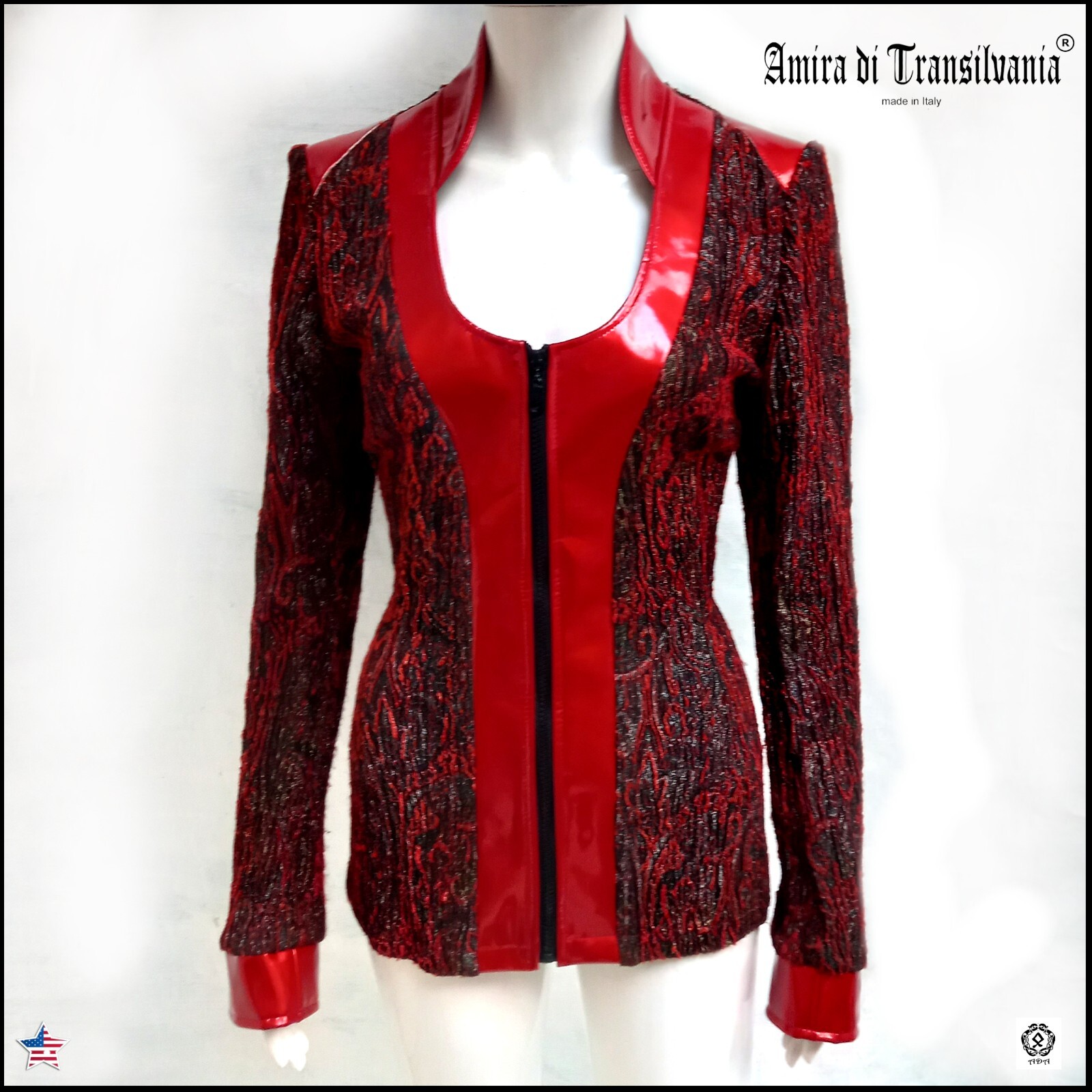 Pre-owned Amira Di Transilvania Blazer Woman Jacket Luxury Fashion Brand Italy Black Red Patent Autumn Gift Idea