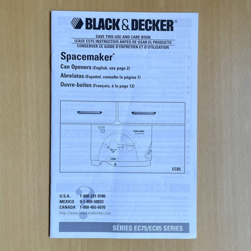 Black & Decker Spacemaker Can Opener User Owner