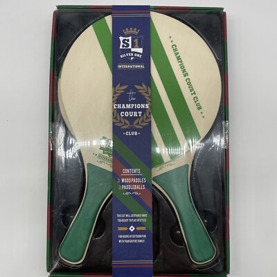 Champions Court Club Wooden Paddle & Ball Beach Set 2 Paddles 2 Balls NEW IN BOX