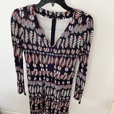 Tory Burch Women's Sz XS/2 Printed mini dress shift V neck long sleeve $480 NEW