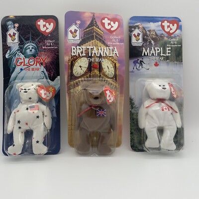 Vtg Ty Teenie Beanie Babies Bears Glory Britannia Maple McDonald s 1999 in Pkg