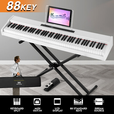 Full Size 88Key Semi-Weighted White Digital Piano Electronic Keyboard StandPedal
