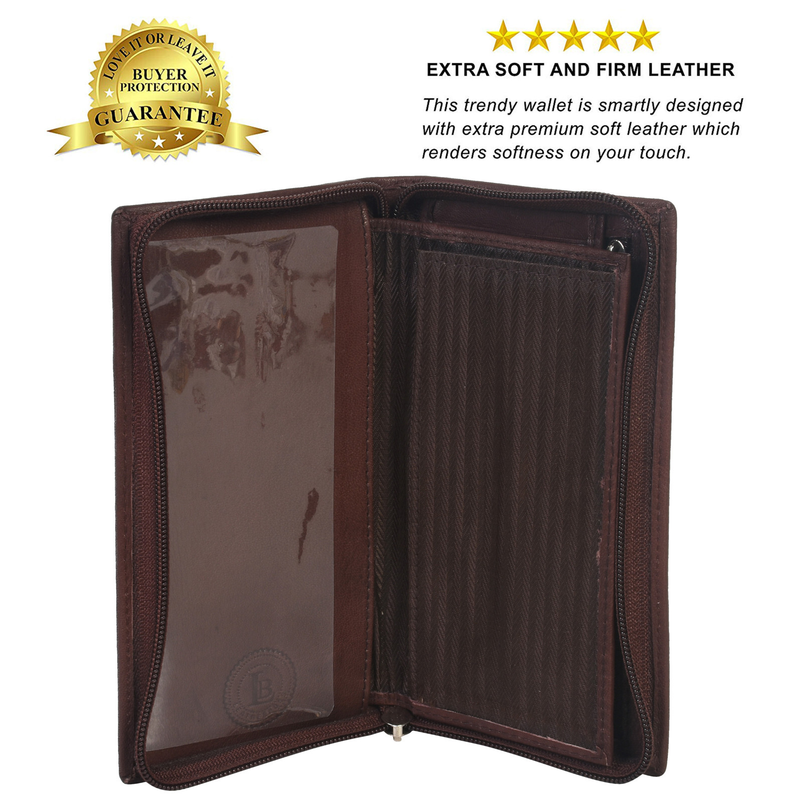 Men's Bifold Leather Zip Coin Long Wallet Multi Card Holder Purse Clutch Handbag