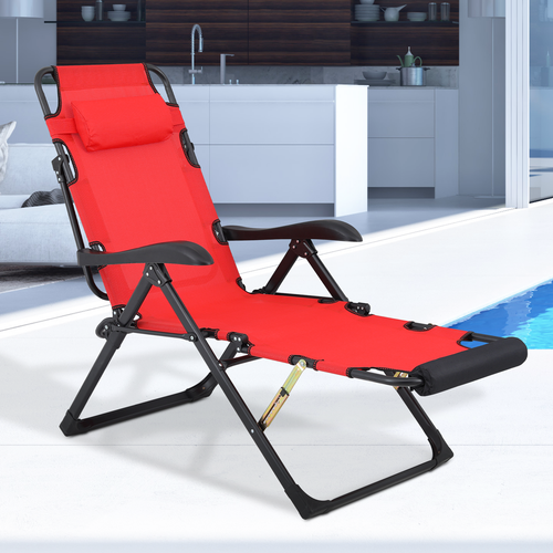 Red Zero Gravity Chair Adjustable Folding Patio Lounge Chair Outdoor Camping Cot