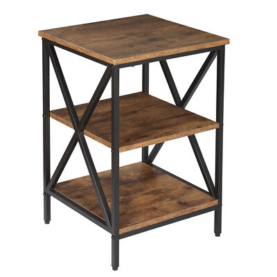 3-Tier 24'' End Side Table with Steel Frame and Wooden Shelves for Living Room